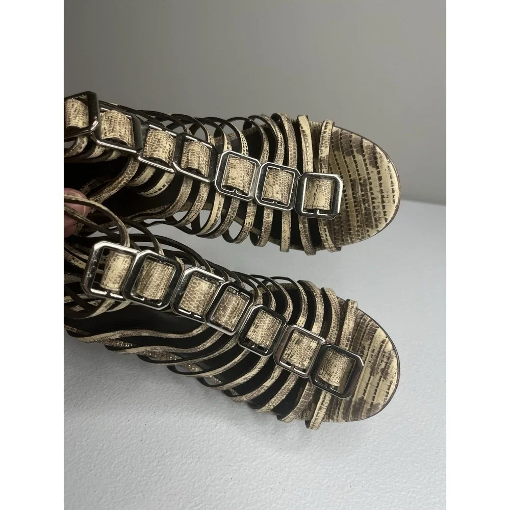 Tory Burch Cuba‎ Caged Strappy Snake Print Leather Stiletto Heels Sz 9 M